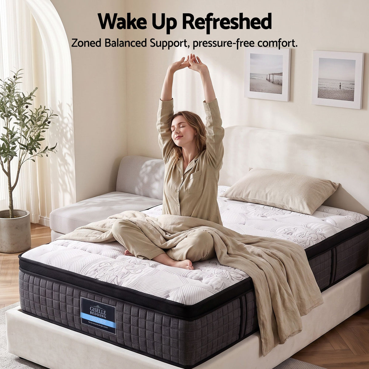Marc Series Euro Top King Single Mattress 34cm 9 Zone Pocket Spring Medium Firm
