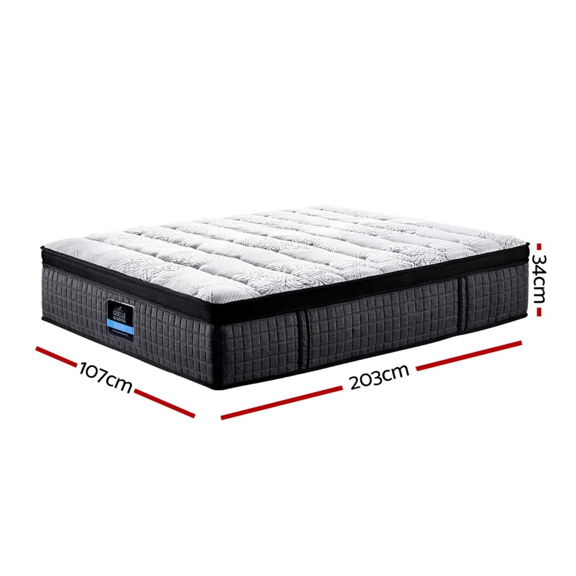 Marc Series Euro Top King Single Mattress 34cm 9 Zone Pocket Spring Medium Firm