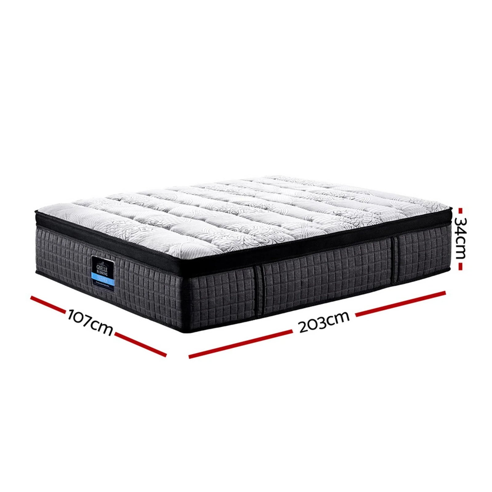 Marc Series Euro Top King Single Mattress 34cm 9 Zone Pocket Spring Medium Firm