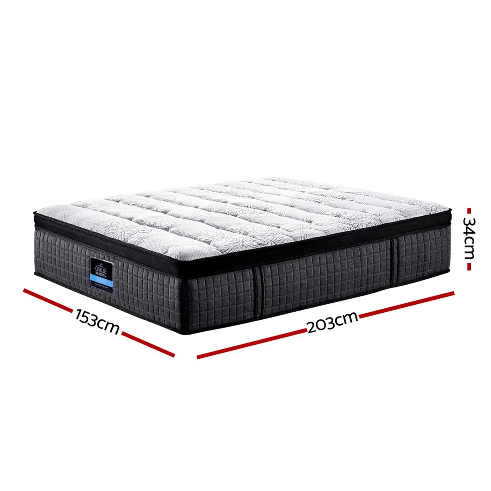 Marc Euro Top Mattress Queen 34cm 9-Zone Pocket Spring Medium Firm