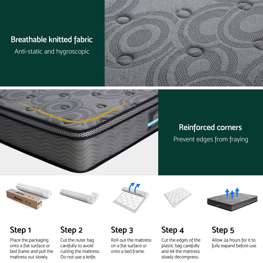 26cm Double Mattress Euro Top Pocket Spring Memory Foam Grey