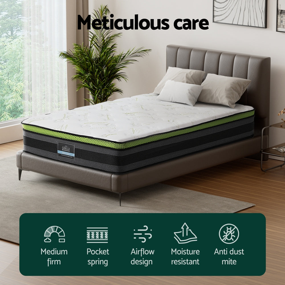 King Single Mattress 30cm Cool Gel Memory Foam Pocket Spring Medium Firm