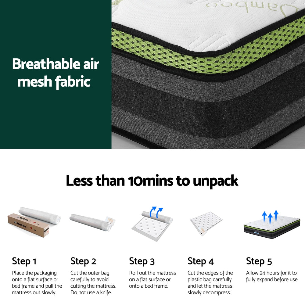 King Single Mattress 30cm Cool Gel Memory Foam Pocket Spring Medium Firm