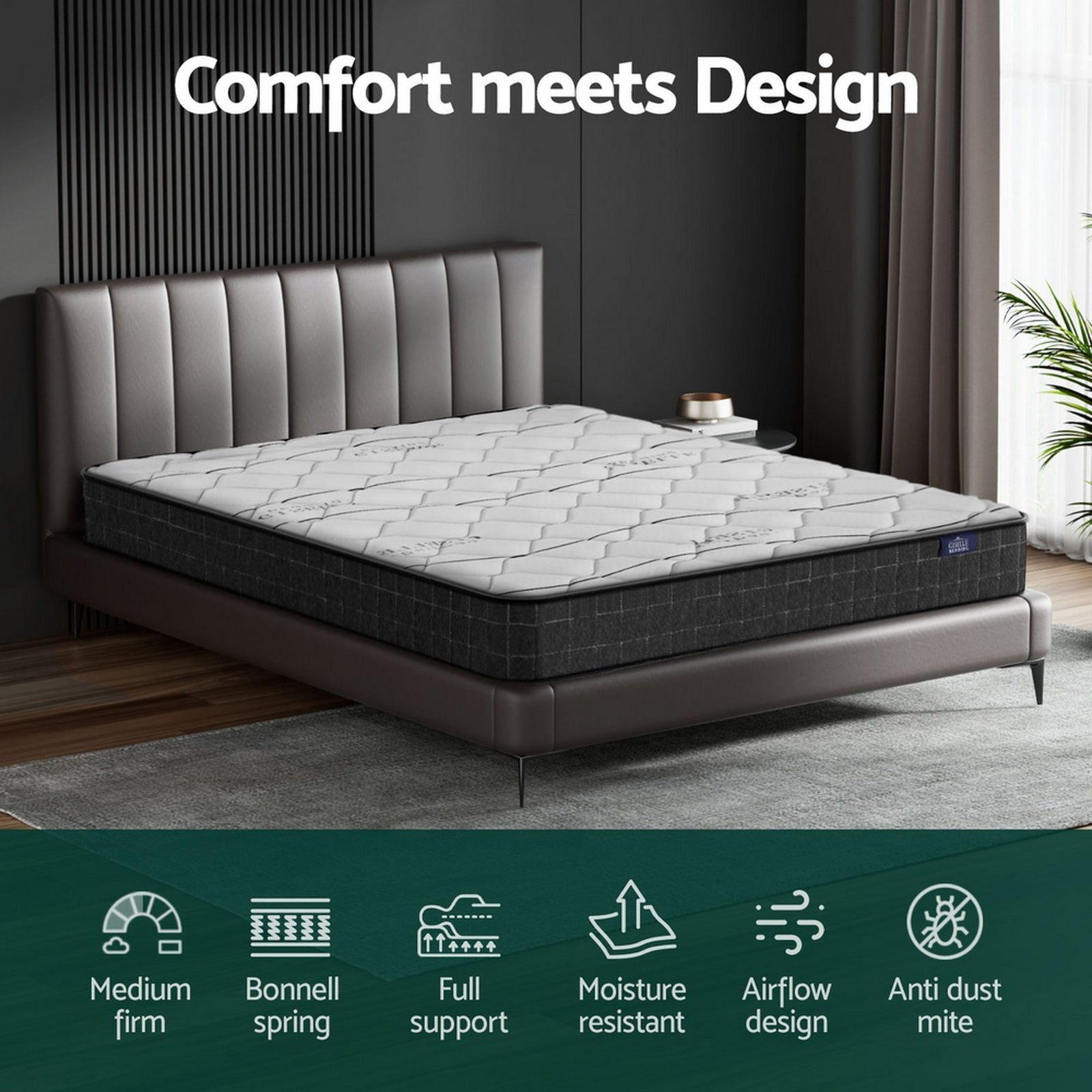 Glay Series Bonnell Spring Mattress – Medium Firm Support & Quilted Top King