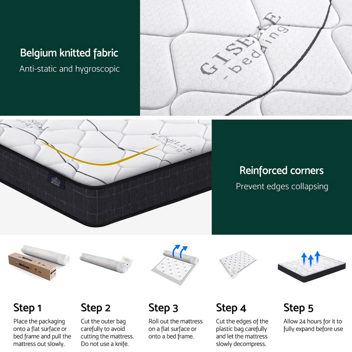 Glay Series Bonnell Spring Mattress – Medium Firm Support & Quilted Top King