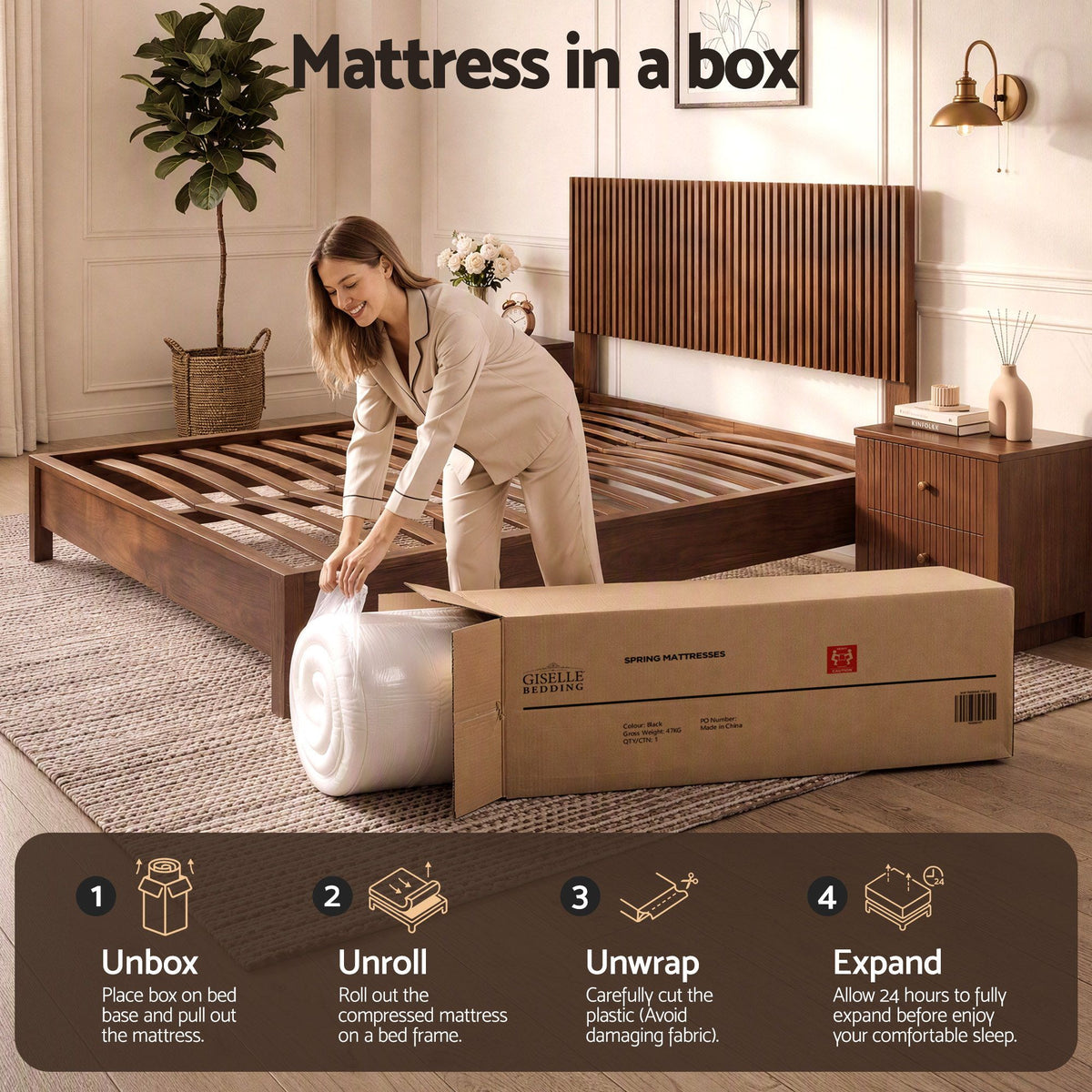 Giselle Queen Hybrid Mattress 25cm Pocket Spring Gel Foam Firm Edge Support