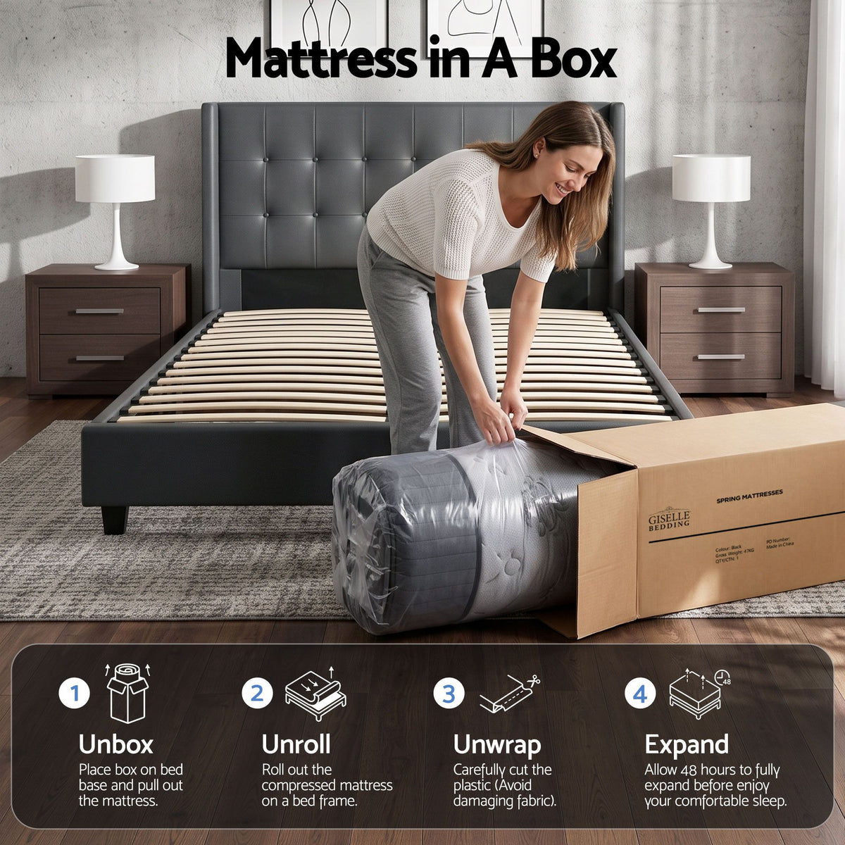 34cm Double Mattress Euro Top Gel Memory Foam Pocket Spring Grey
