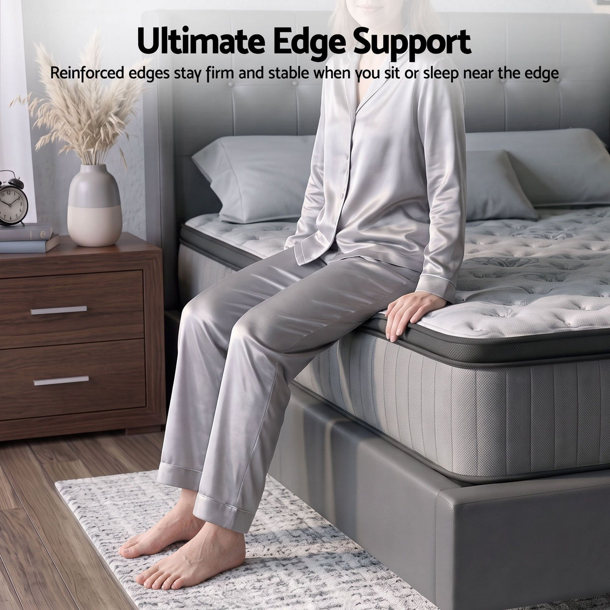 34cm King Mattress Euro Top Gel Memory Foam Pocket Spring Grey