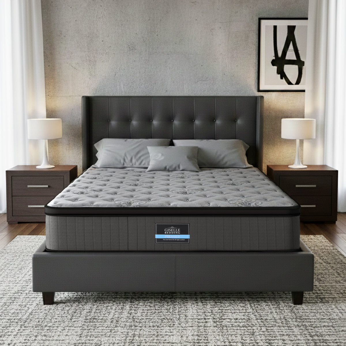 34cm King Mattress Euro Top Gel Memory Foam Pocket Spring Grey
