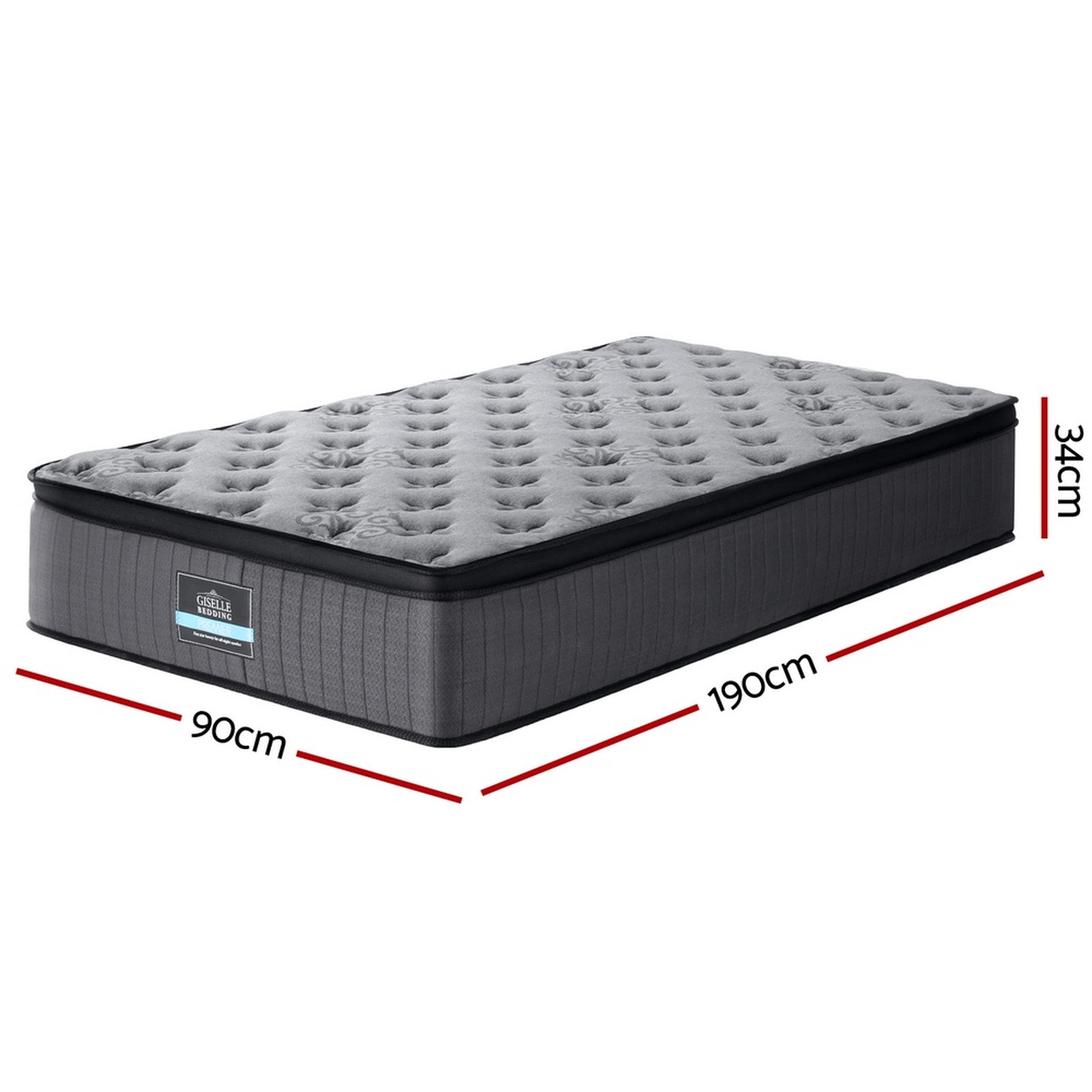 34cm King Single Mattress Euro Top Gel Memory Foam Pocket Spring