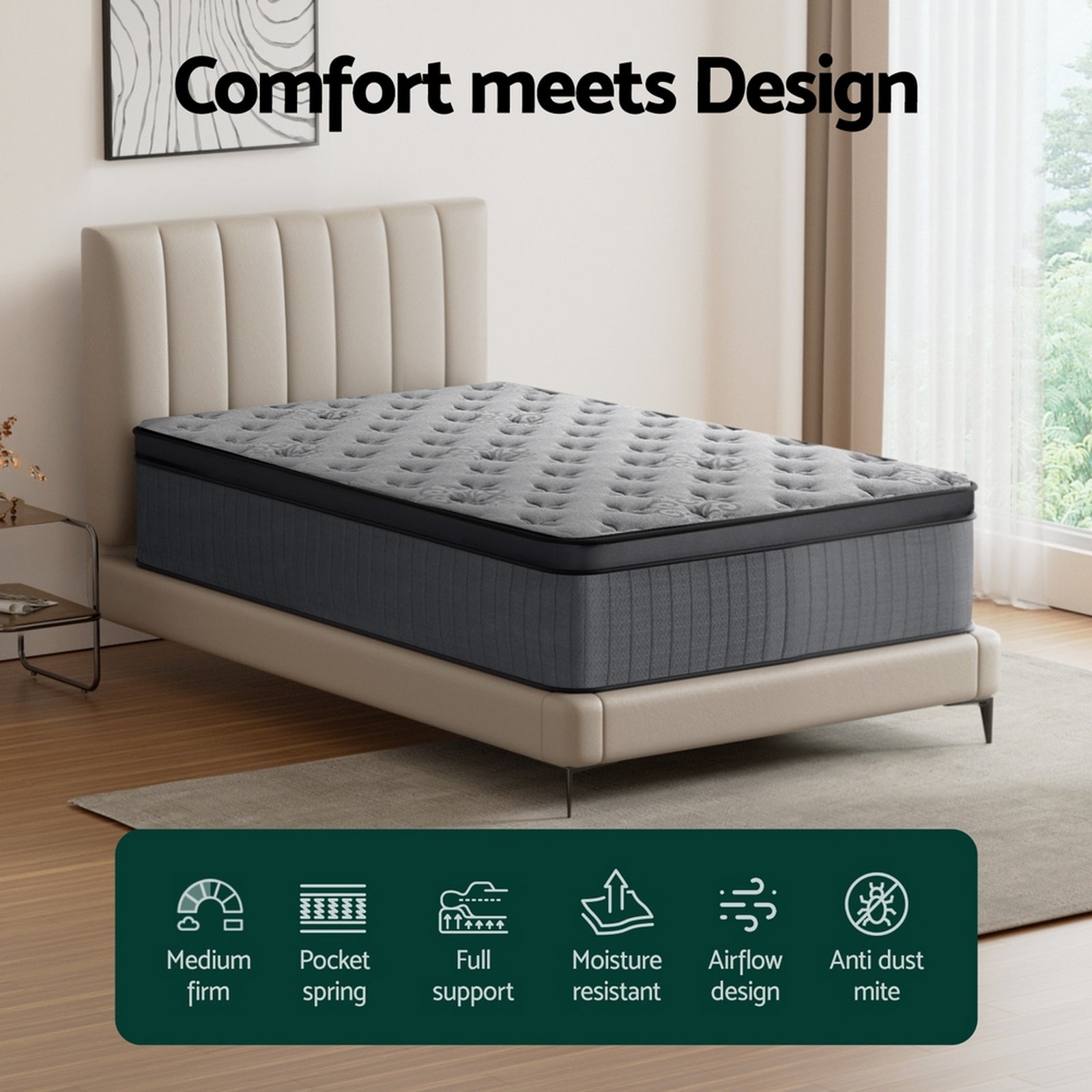 34cm King Single Mattress Euro Top Gel Memory Foam Pocket Spring