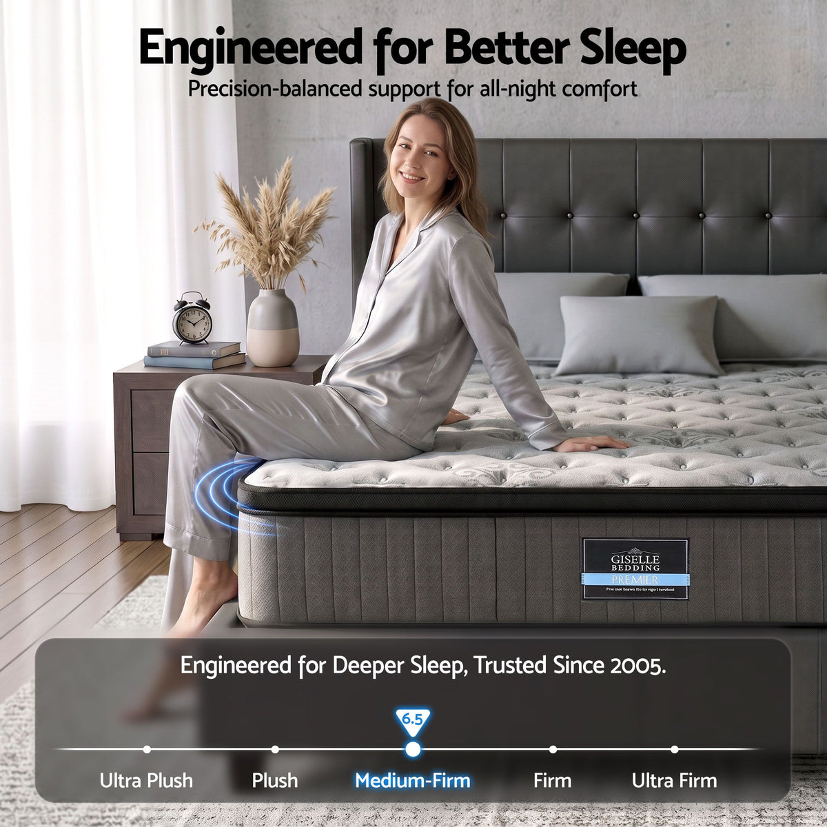 34cm Queen Mattress Euro Top Gel Memory Foam Pocket Spring Grey