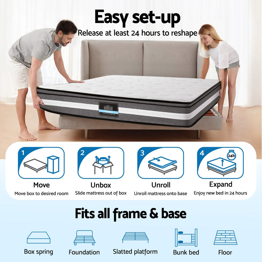 King 30cm Gel Memory Foam Pocket Spring Mattress Medium Firm Seaqual Cover