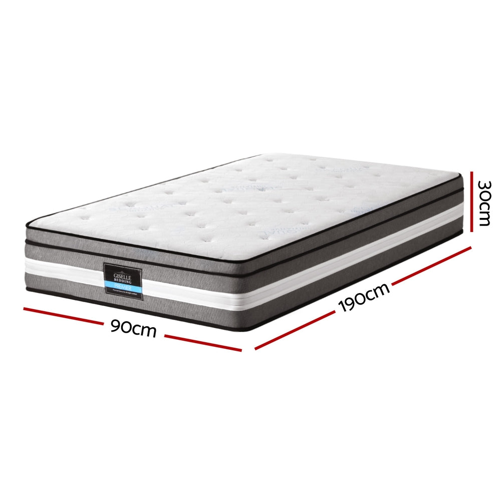 Single 30cm Gel Memory Foam Pocket Spring Mattress Medium Firm Seaqual Cover