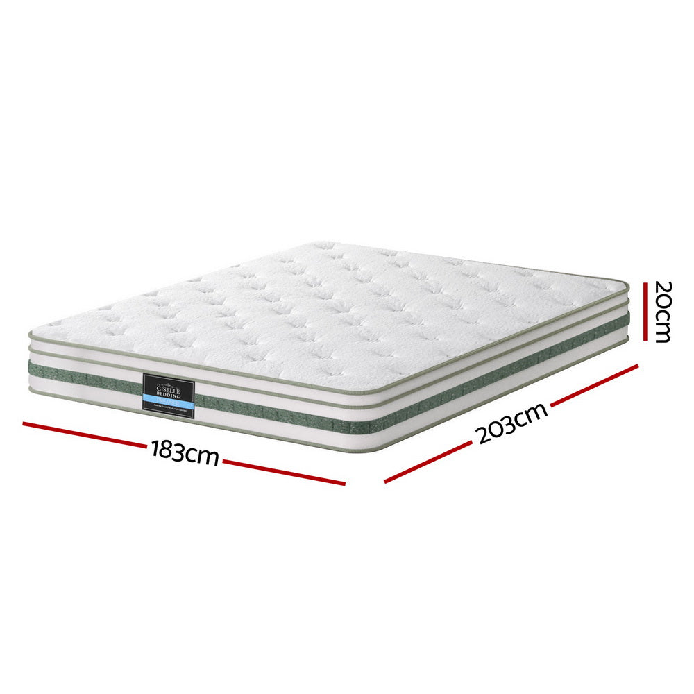 King 20cm Green Tea Foam Pocket Spring Mattress Medium Firm Bamboo Cover