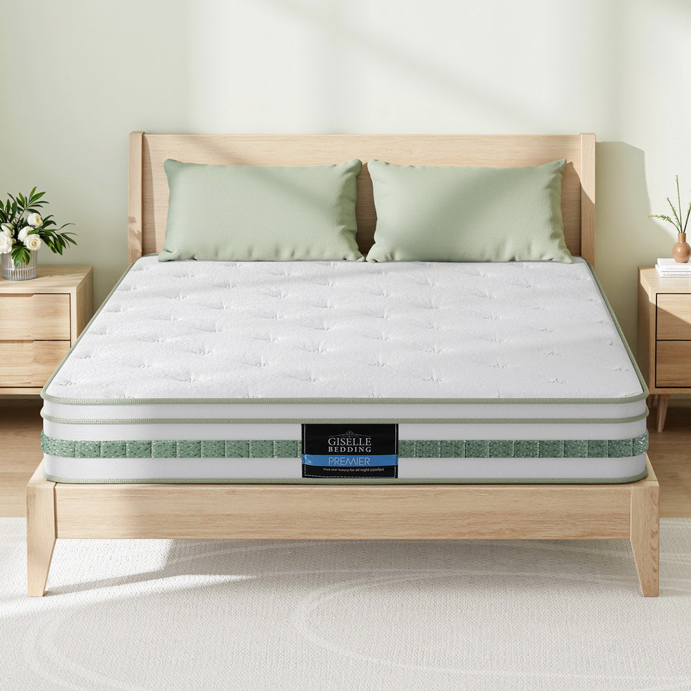 Queen 20cm Green Tea Foam Pocket Spring Mattress Medium Firm Bamboo Cover