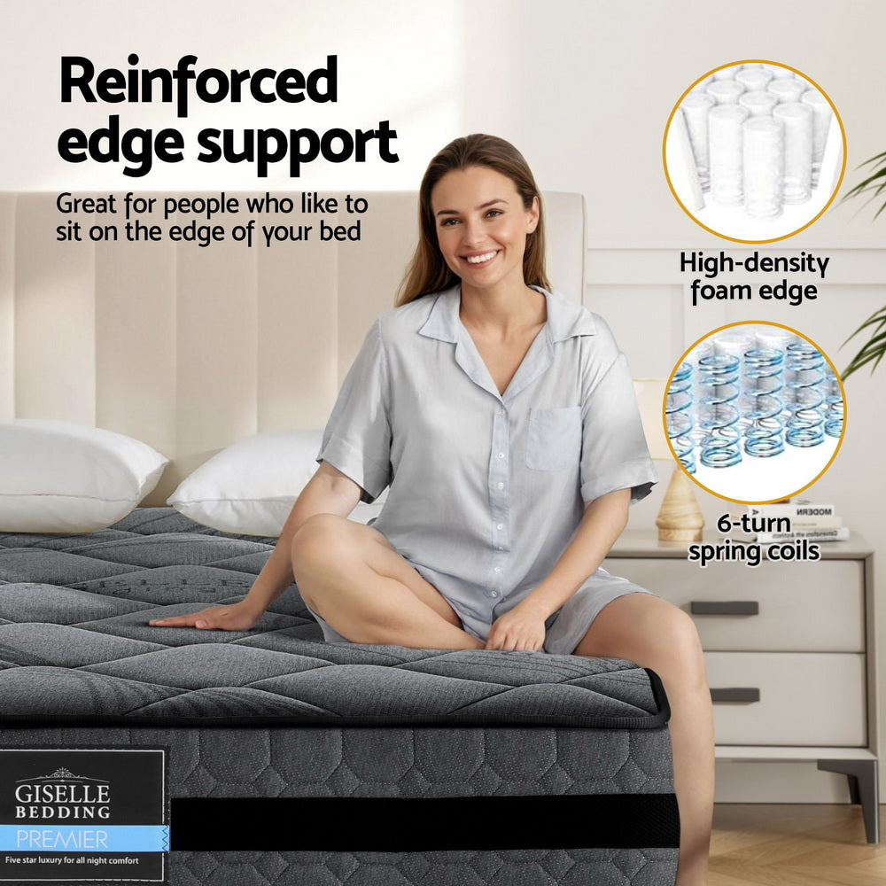 22cm King Mattress Pocket Spring Medium Firm 5-Zone Support Bed