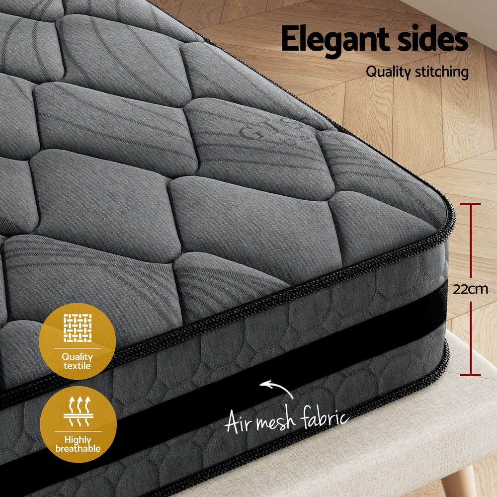 22cm King Mattress Pocket Spring Medium Firm 5-Zone Support Bed
