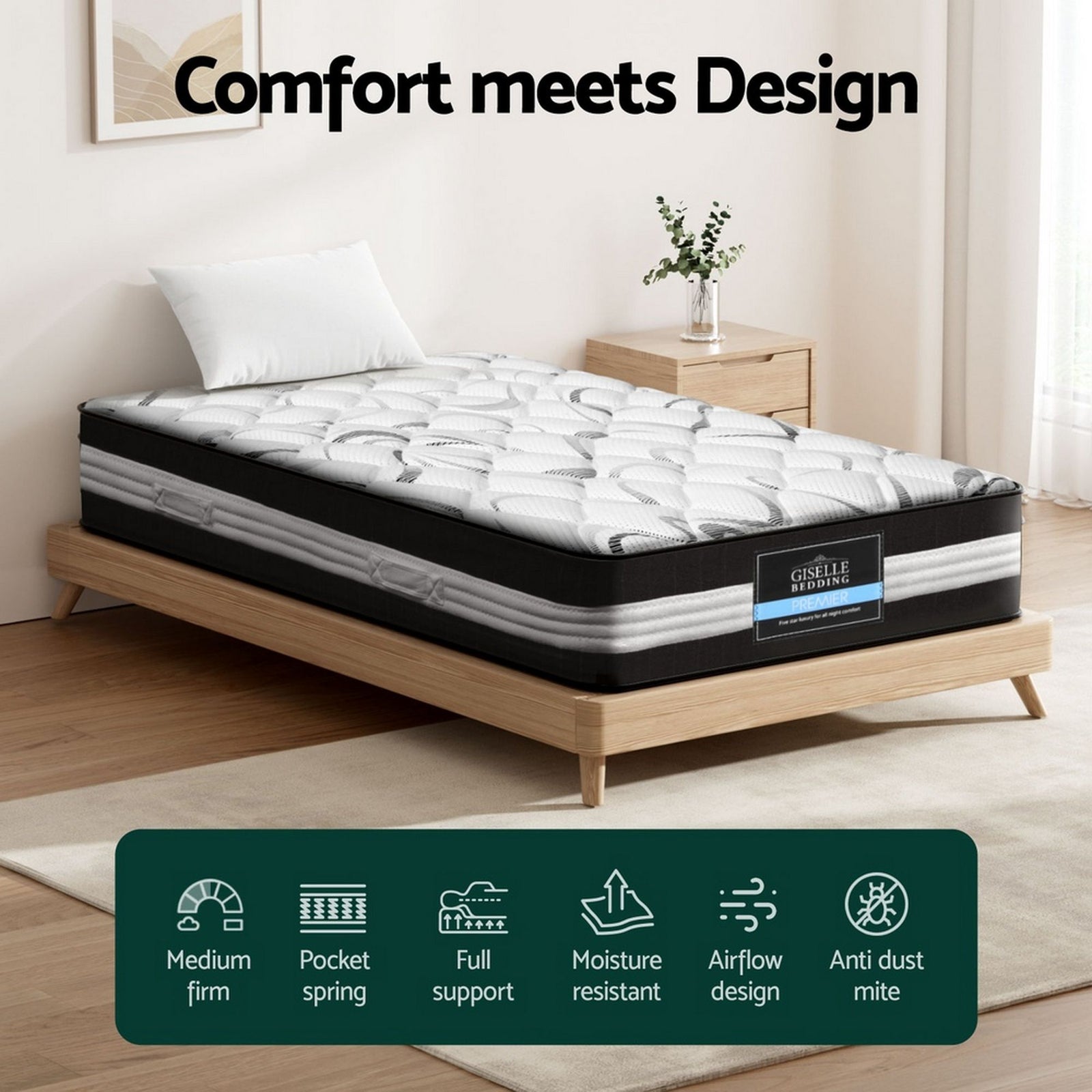 30cm Medium Firm King Single Pocket Spring Mattress