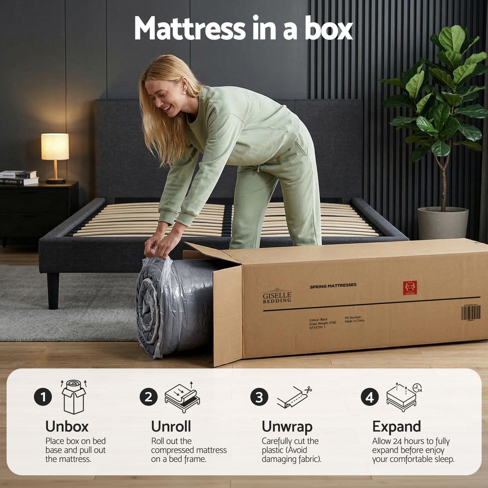 34cm King Hybrid Mattress Pocket Spring Euro Top Bamboo Fabric Bed