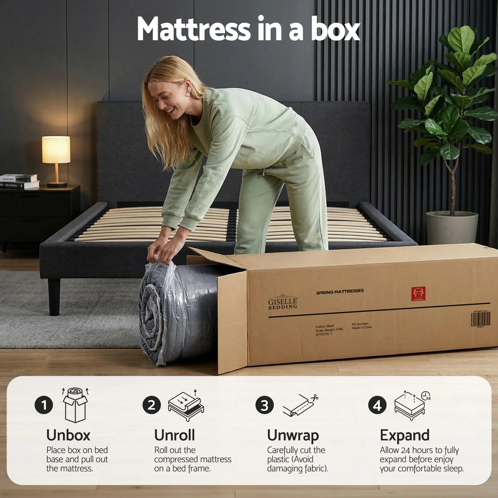34cm King Mattress Hybrid, Pocket Spring Bed Mattress