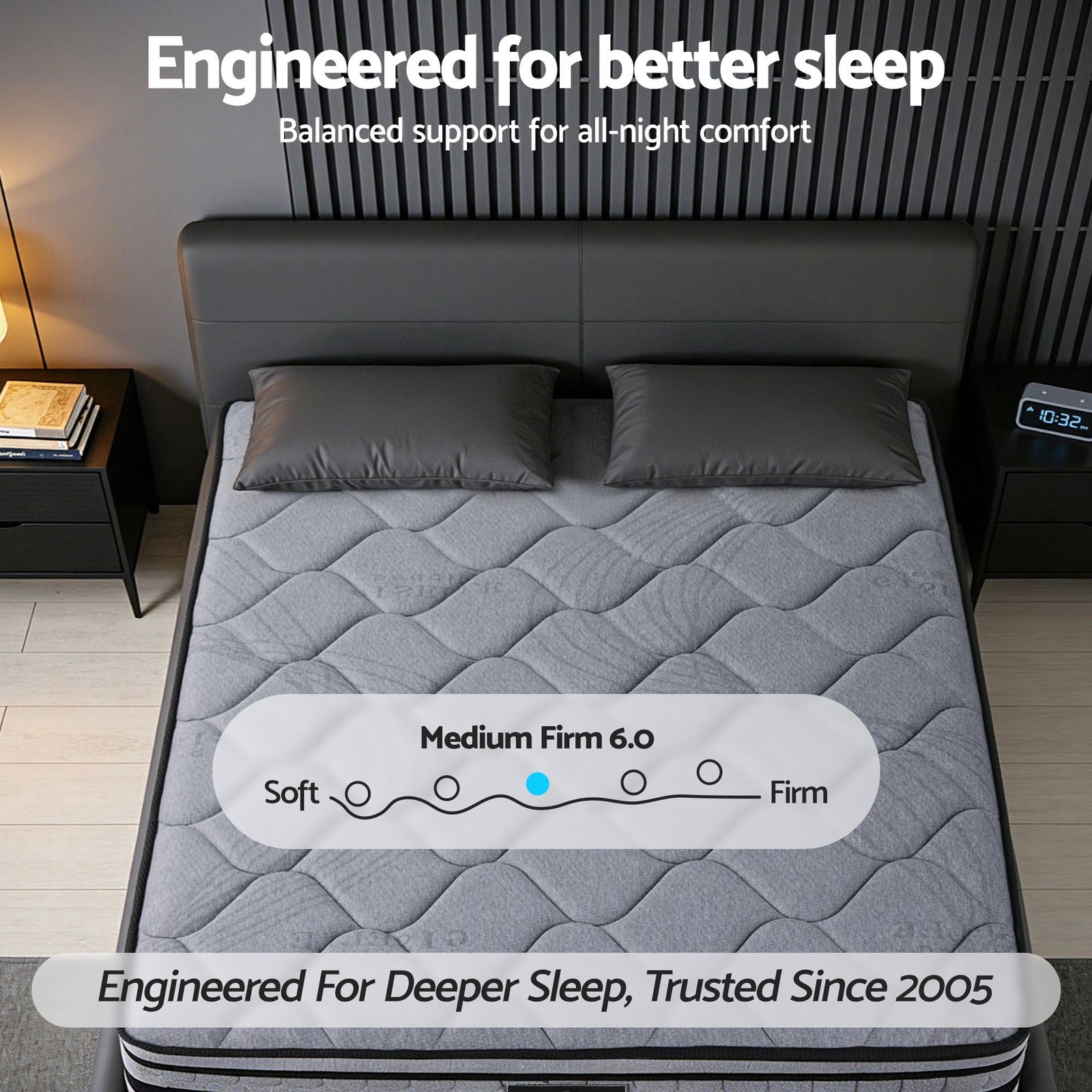 TITAN 34cm Hybrid Mattress – Queen, Euro Top, Medium‑Firm, Bamboo Cover