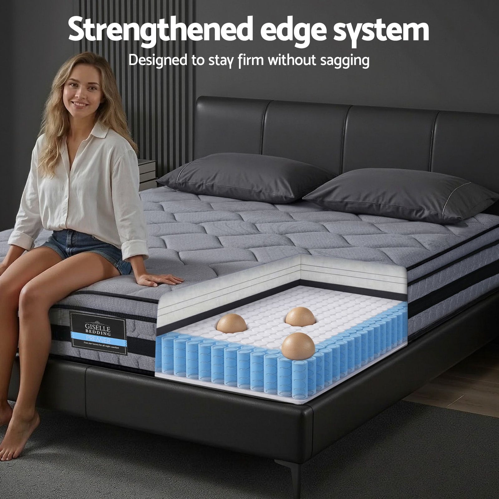 TITAN 34cm Hybrid Mattress – Queen, Euro Top, Medium‑Firm, Bamboo Cover