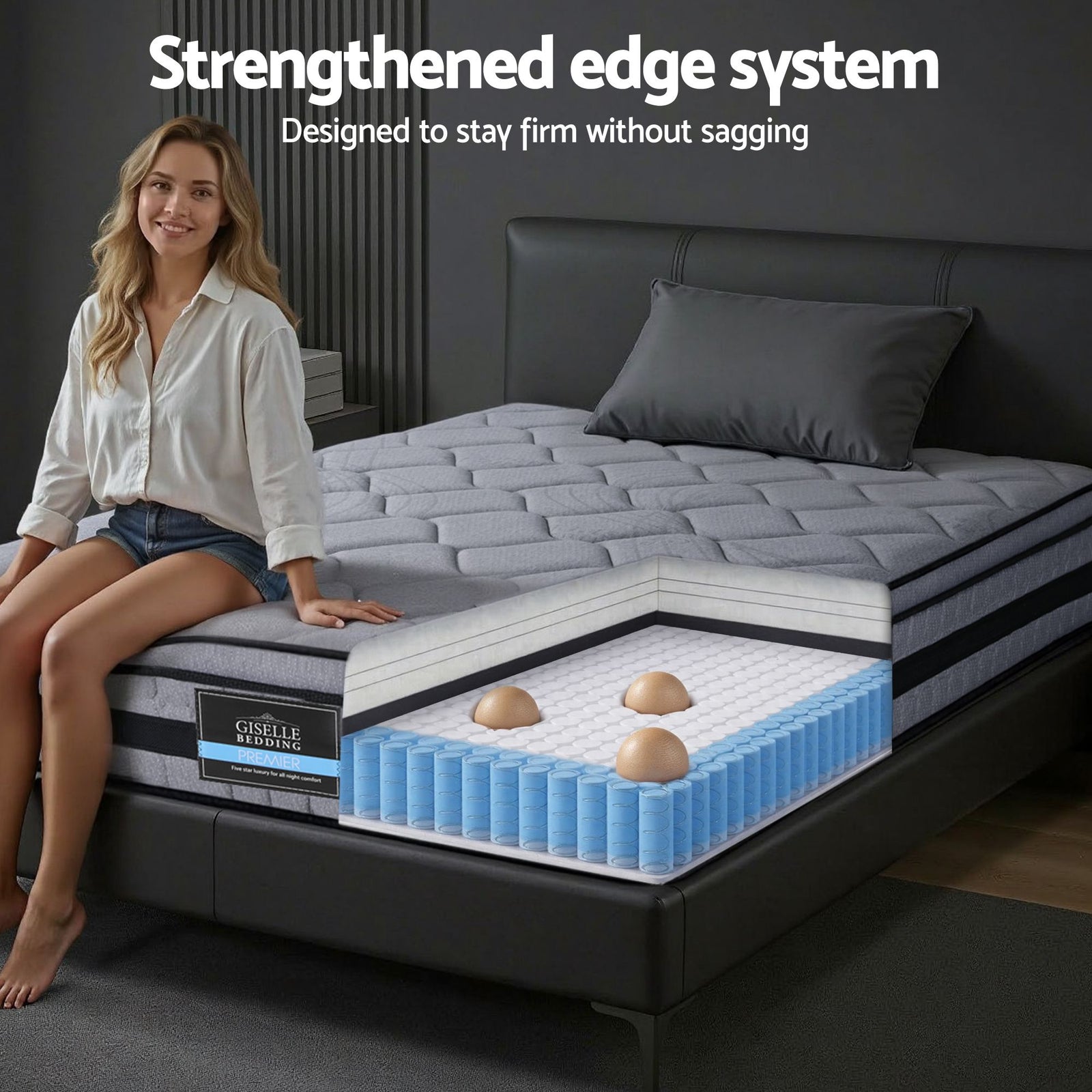 34cm Single Hybrid Mattress Pocket Spring Euro Top Bamboo Fabric Bed