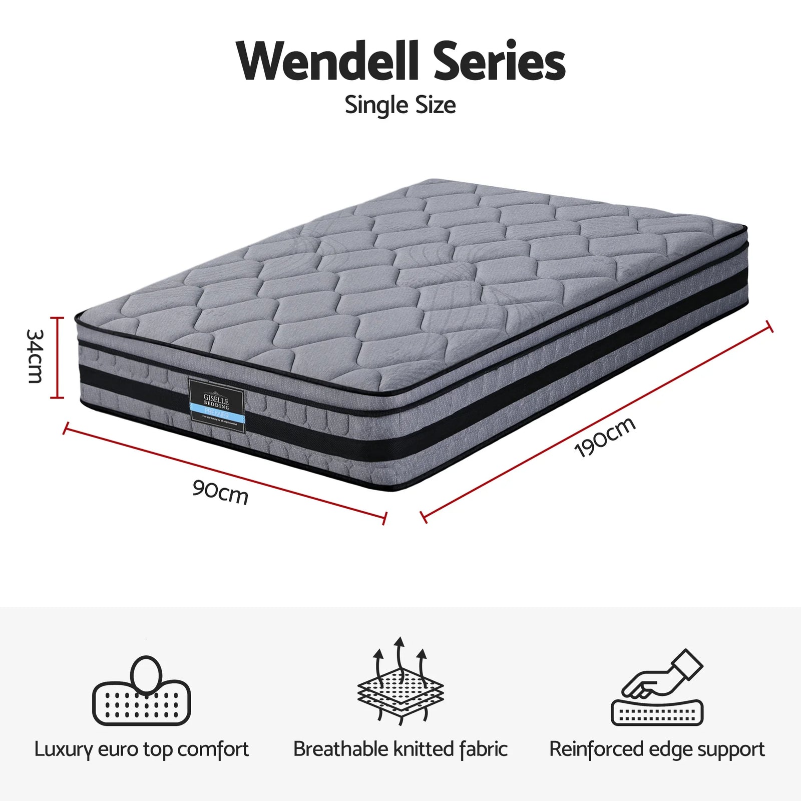 34cm Single Mattress Hybrid, Pocket Spring Bed Mattress