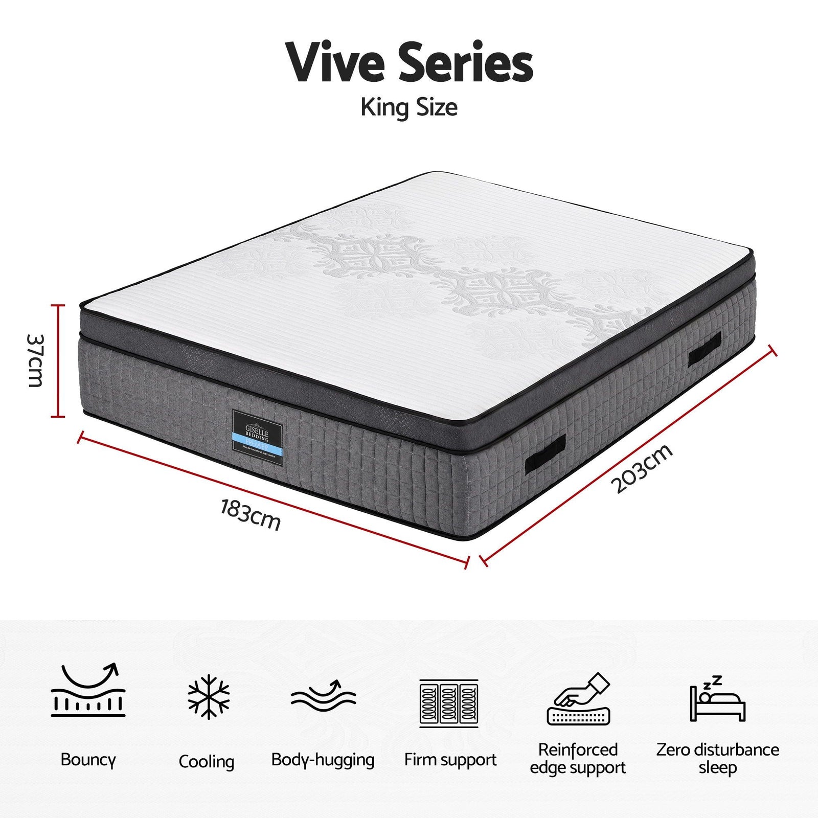 Giselle Bedding King Mattress 37cm 4-in-1 Adjustable Firmness Cooling Gel Memory Foam Dual-Zone Flippable for Couples
