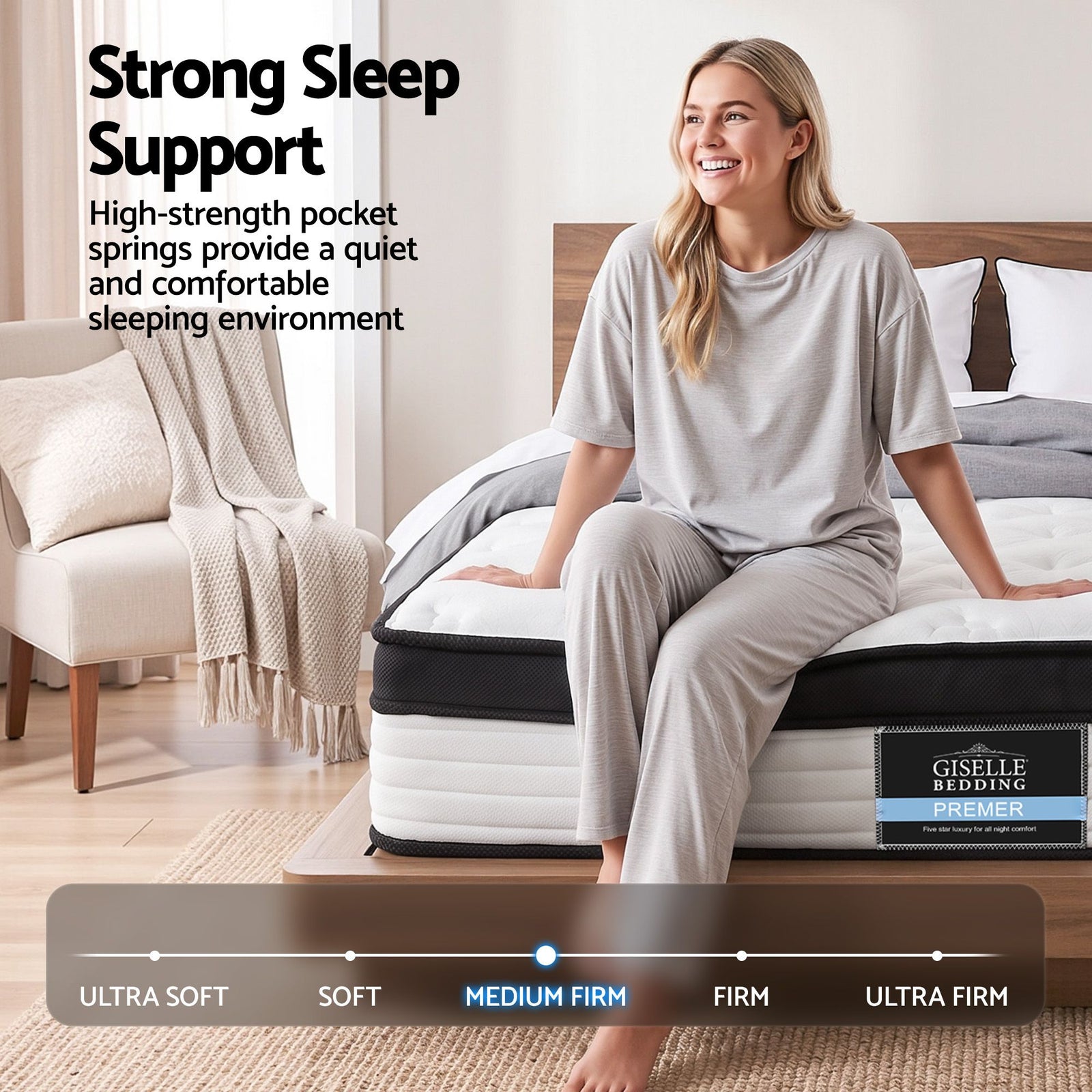 Double Euro Top Mattress 31cm Pocket Spring Medium Firm 5 Zone
