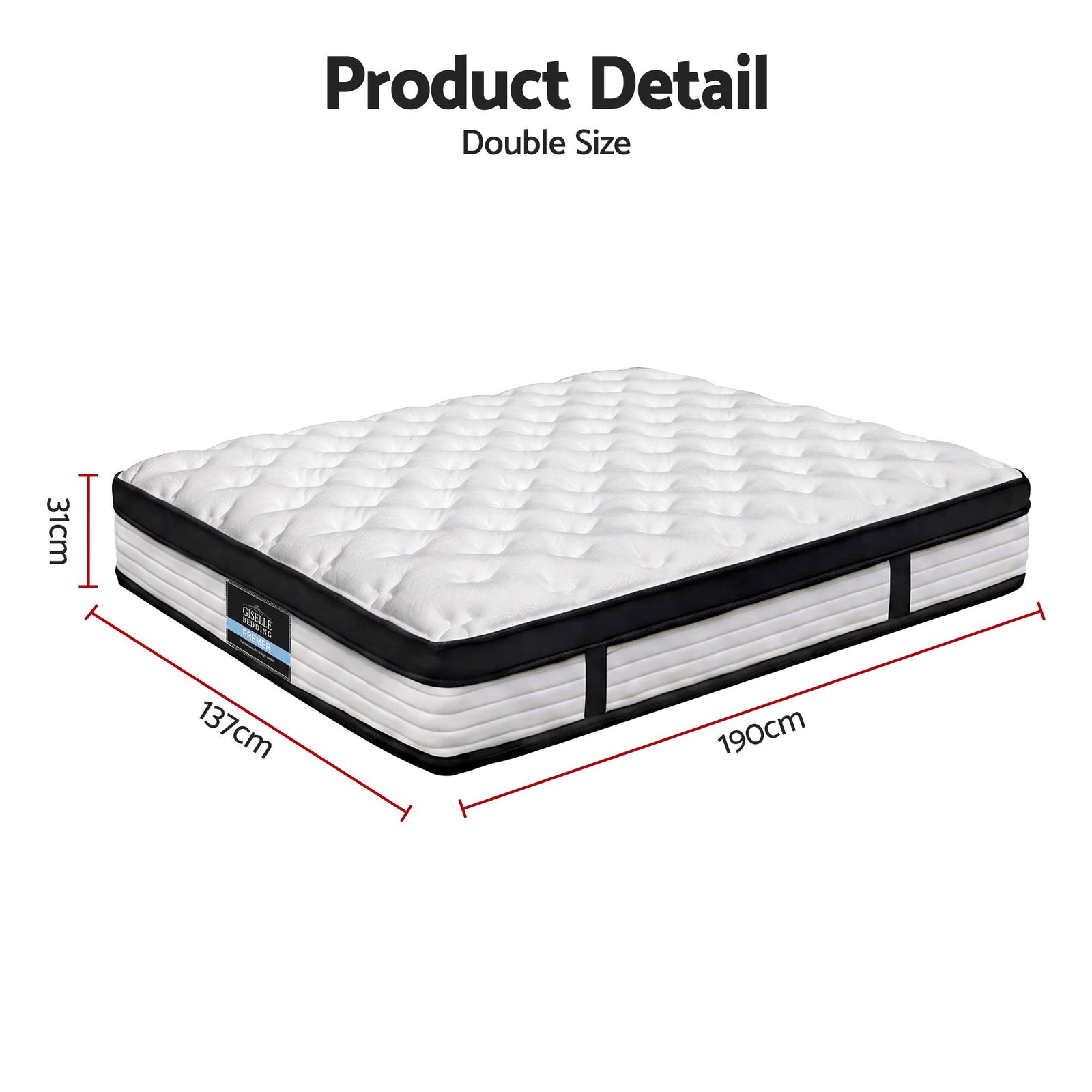 Double Euro Top Mattress 31cm Pocket Spring Medium Firm 5 Zone