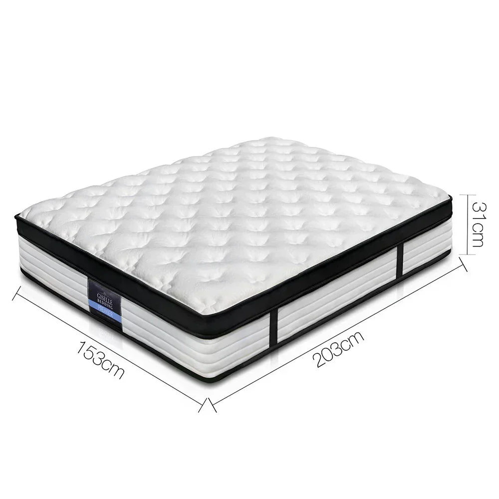 Queen Euro Top Mattress 31cm Pocket Spring 5 Zone Medium Firm
