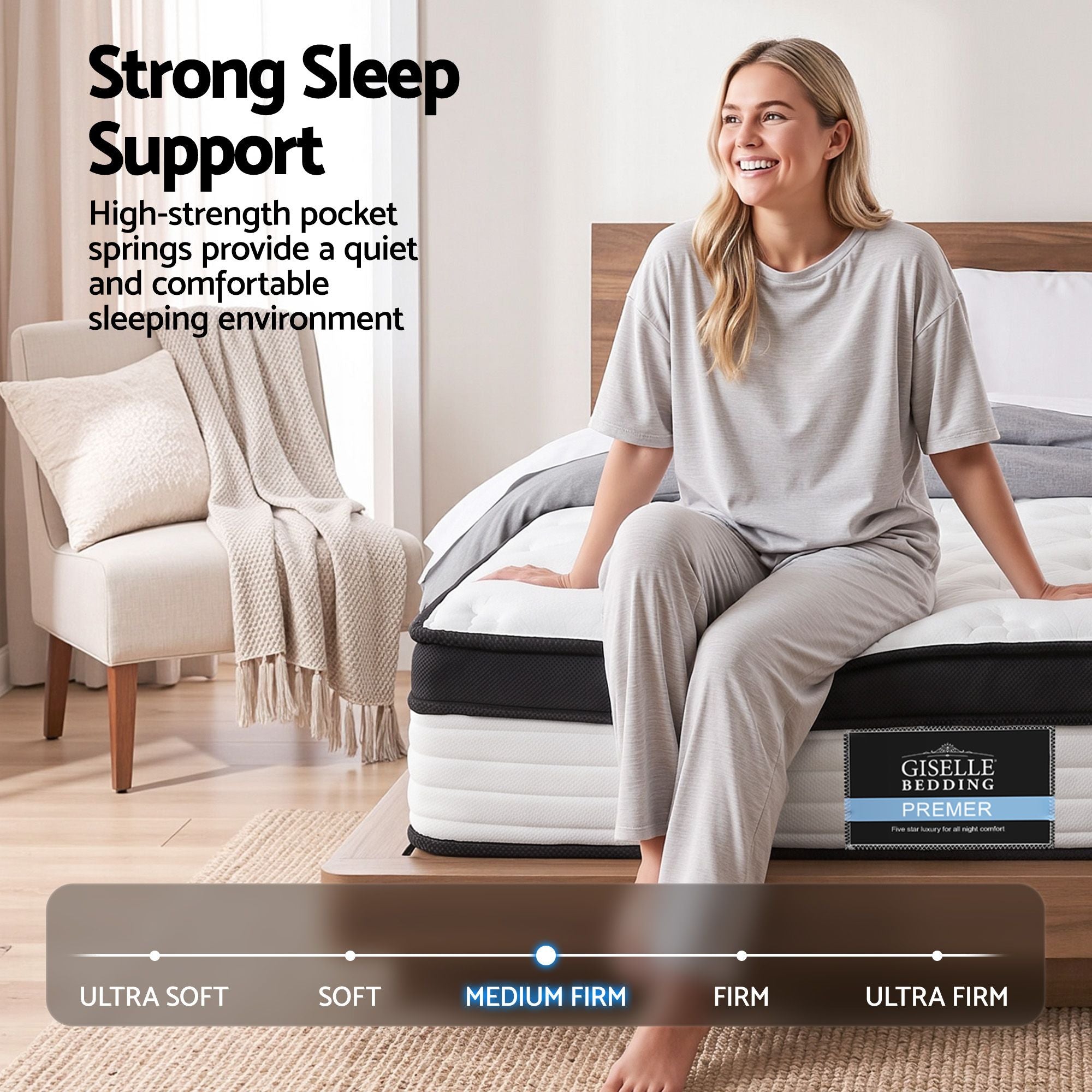 Single Euro Top Mattress 31cm Pocket Spring 5 Zone Medium Firm