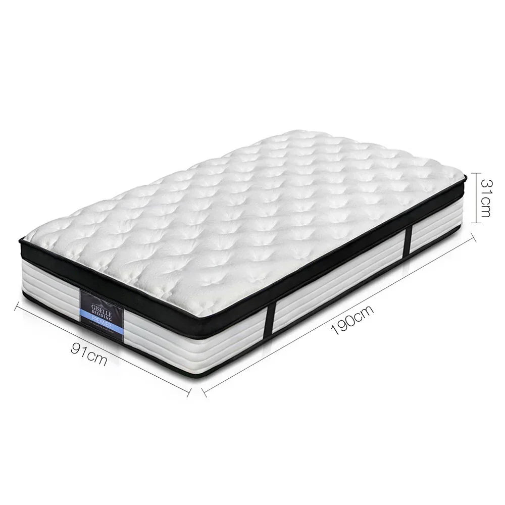 Single Euro Top Mattress 31cm Pocket Spring 5 Zone Medium Firm