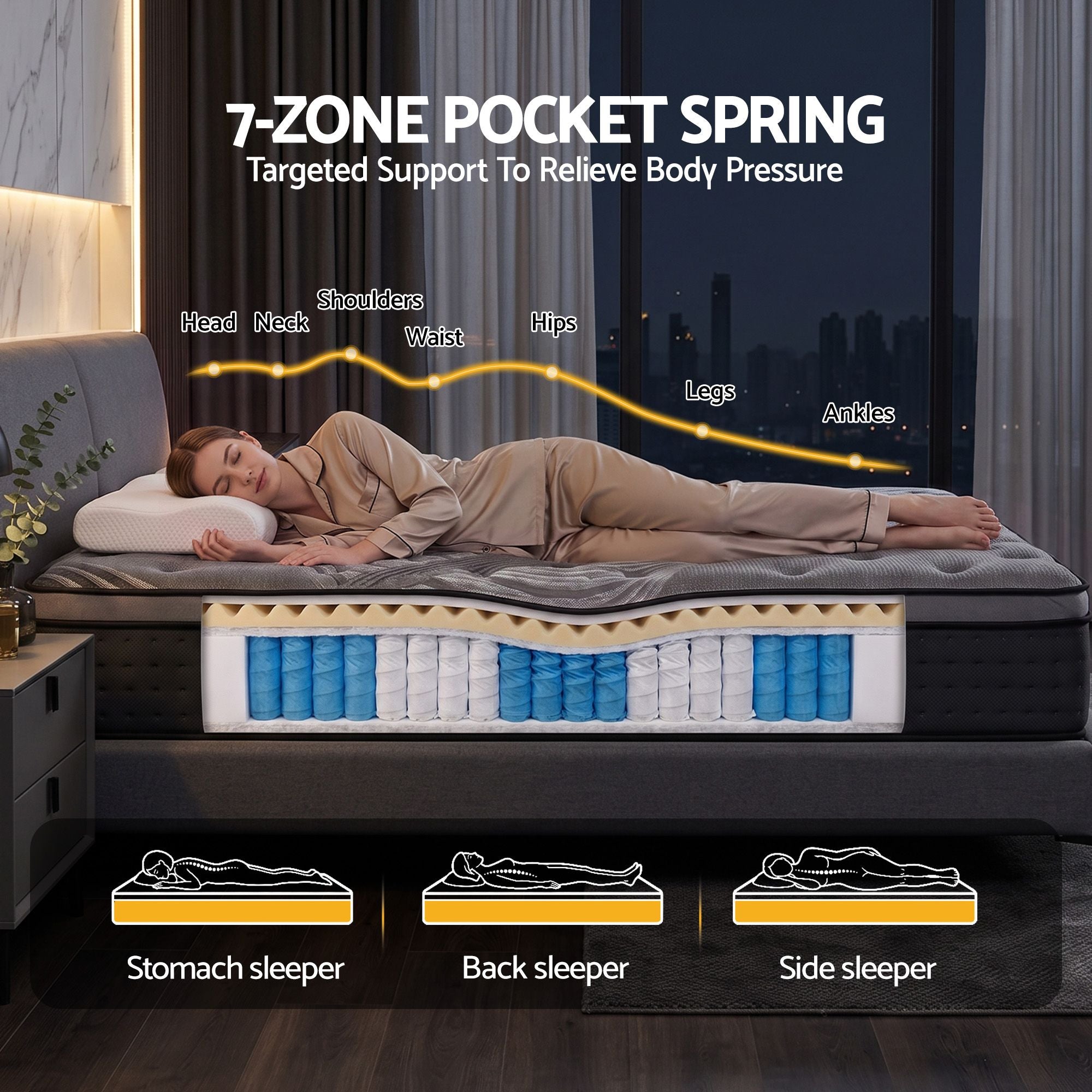 Queen Euro Top Mattress 34cm Bamboo Charcoal Pocket Spring