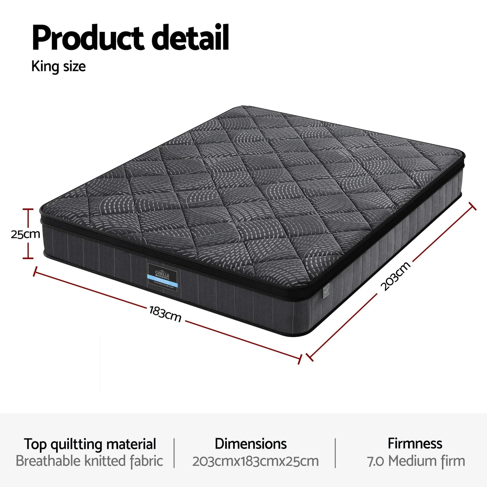 King Mattress 25cm Pocket Spring Latex Euro Top Medium Firm Bed