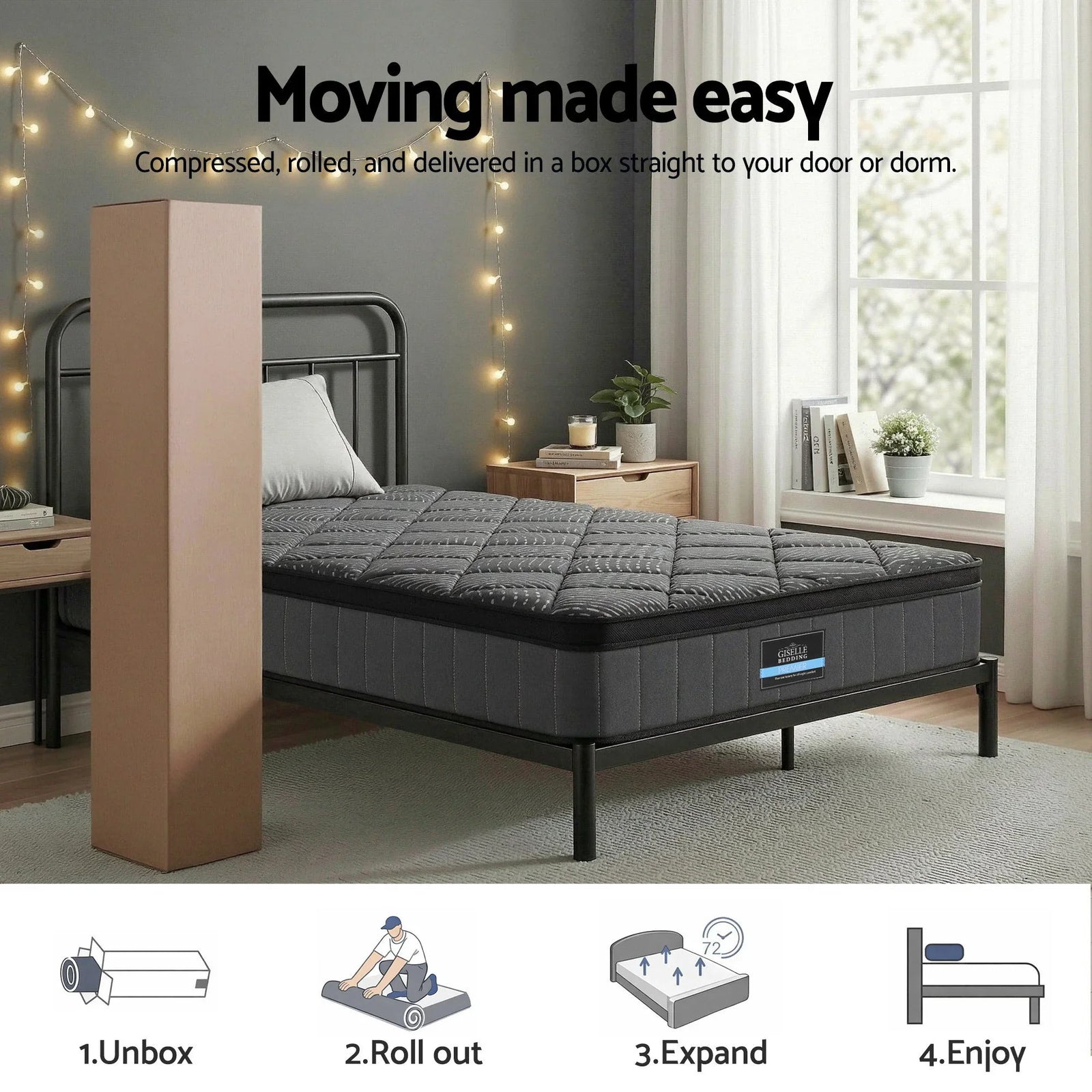 King Single Mattress 25cm Pocket Spring Latex Euro Top Medium Firm Bed
