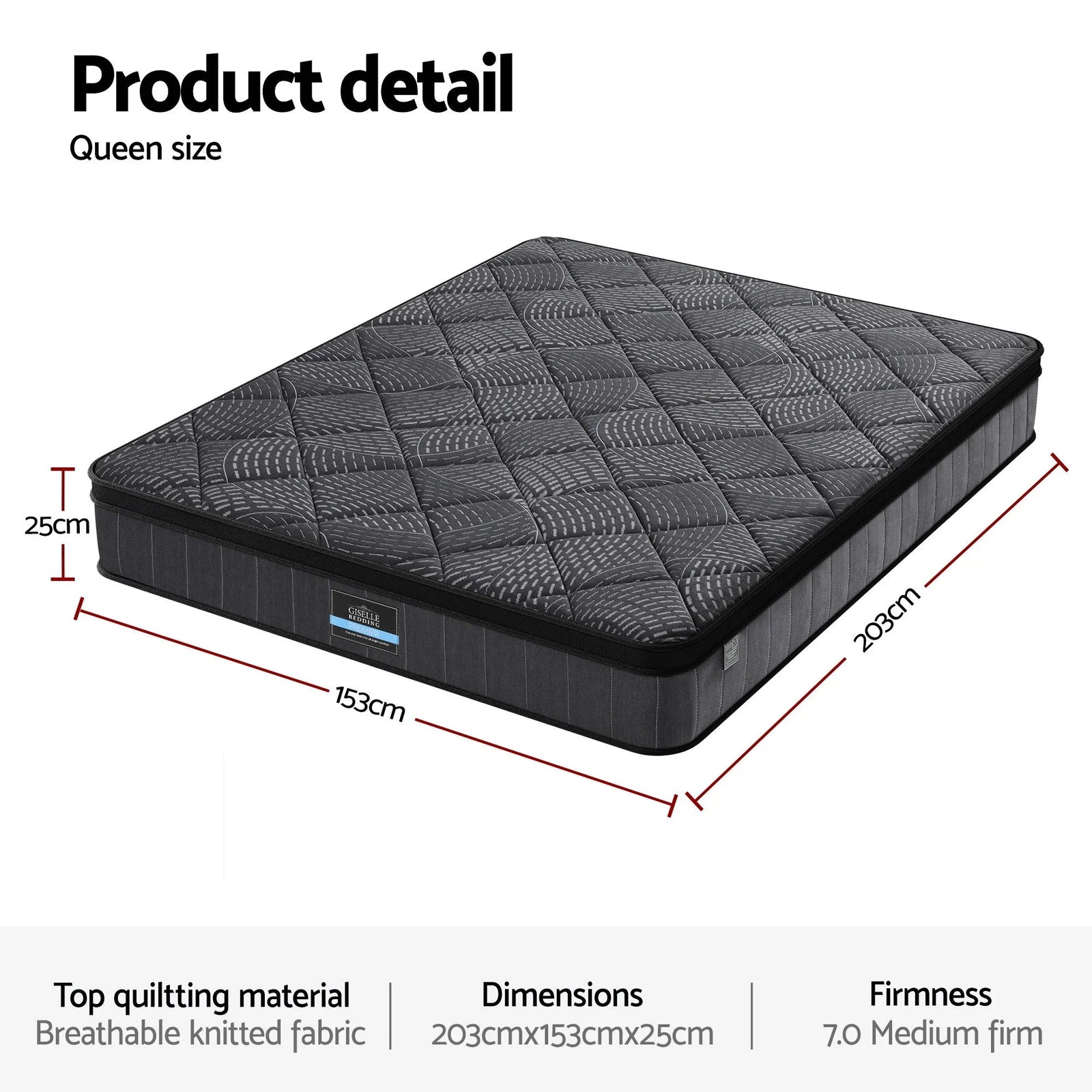 Queen Mattress 25cm Pocket Spring Latex Euro Top Medium Firm Bed