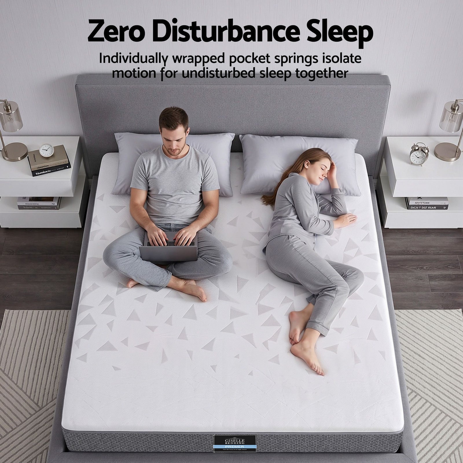 Double Mattress 23cm Pocket Spring Mattress with Adjustable Firmness Reversible Foam Layer for Medium Firm & Firm Support Motion Isolation Bedroom Bed