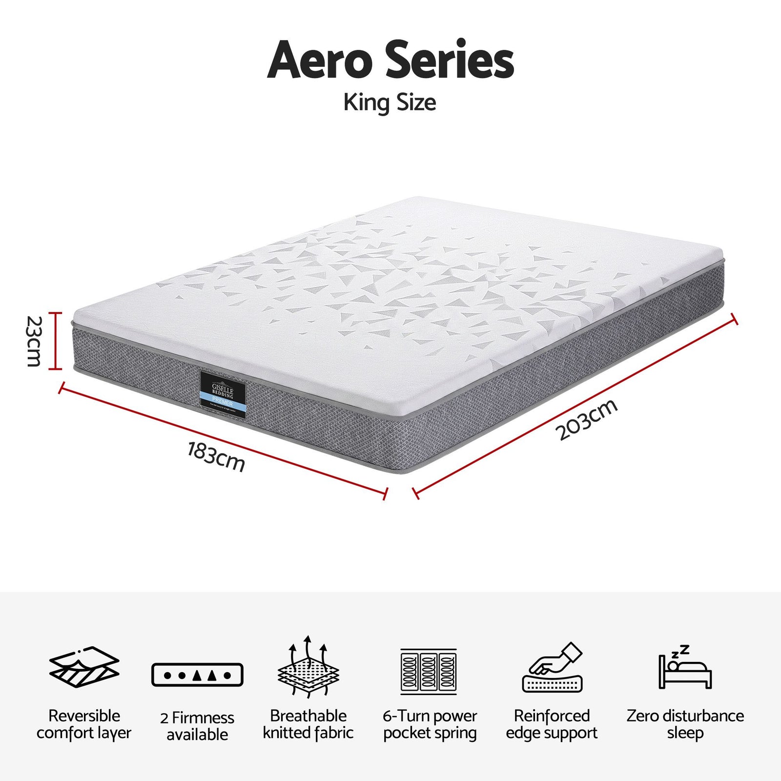 King Mattress 23cm Pocket Spring Mattress with Adjustable Firmness Reversible Foam Layer for Medium Firm & Firm Support Motion Isolation Bedroom Bed