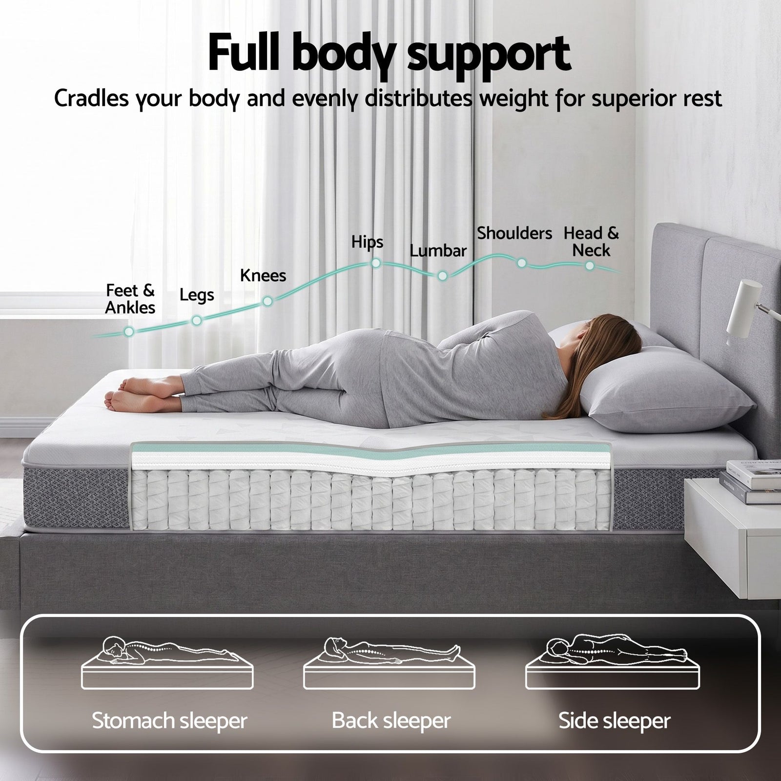 King Single Mattress 23cm Pocket Spring Mattress with Adjustable Firmness Reversible Foam Layer for Medium Firm & Firm Support Motion Isolation Bedroom Bed