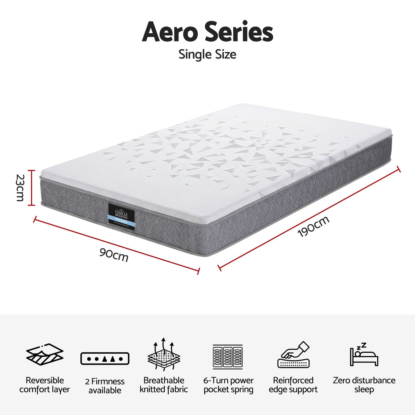 Single Mattress 23cm Pocket Spring Mattress with Adjustable Firmness Reversible Foam Layer for Medium Firm & Firm Support Motion Isolation Bedroom Bed