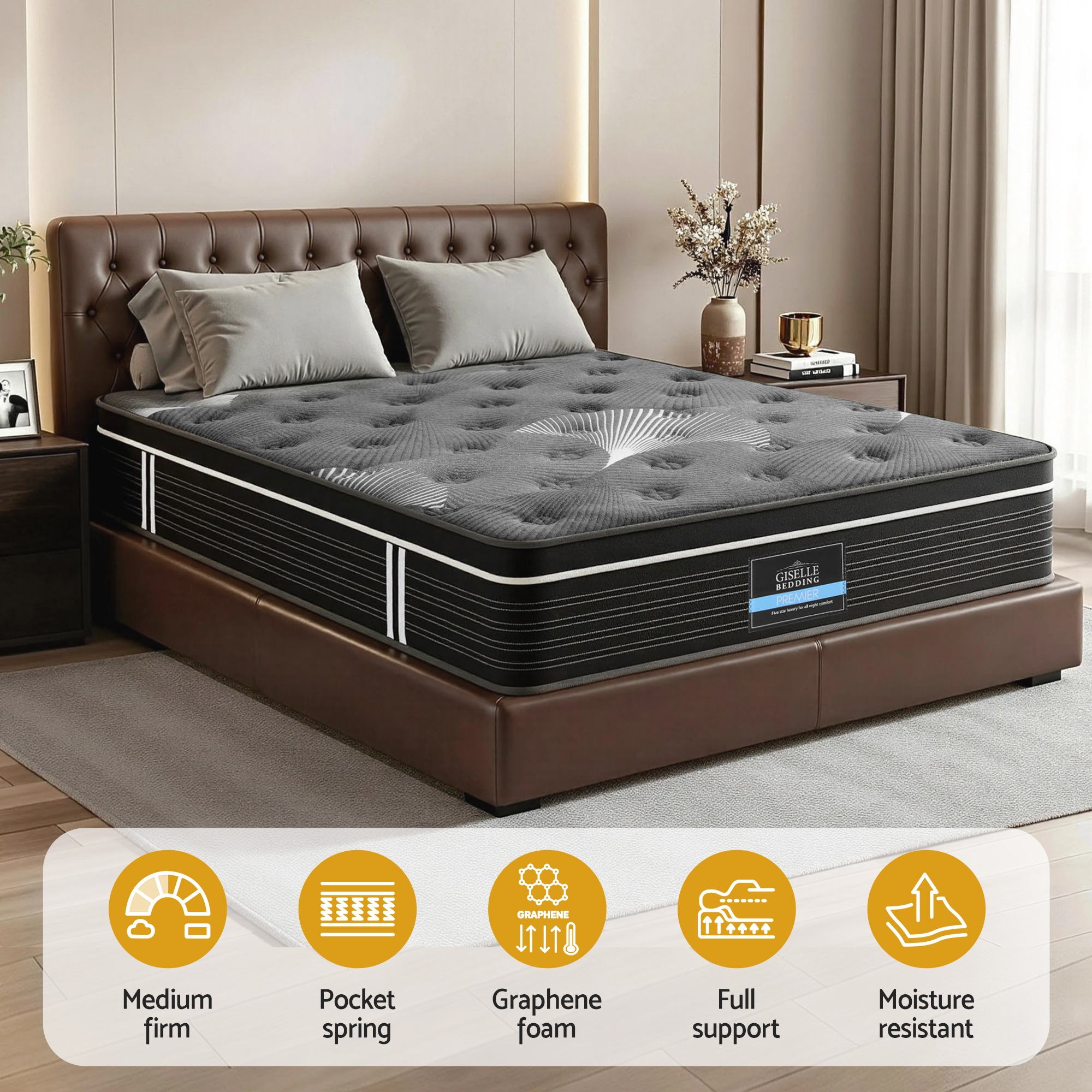 35cm Mattress Graphene Memory Foam Medium Firm Euro Top Mattresses Double