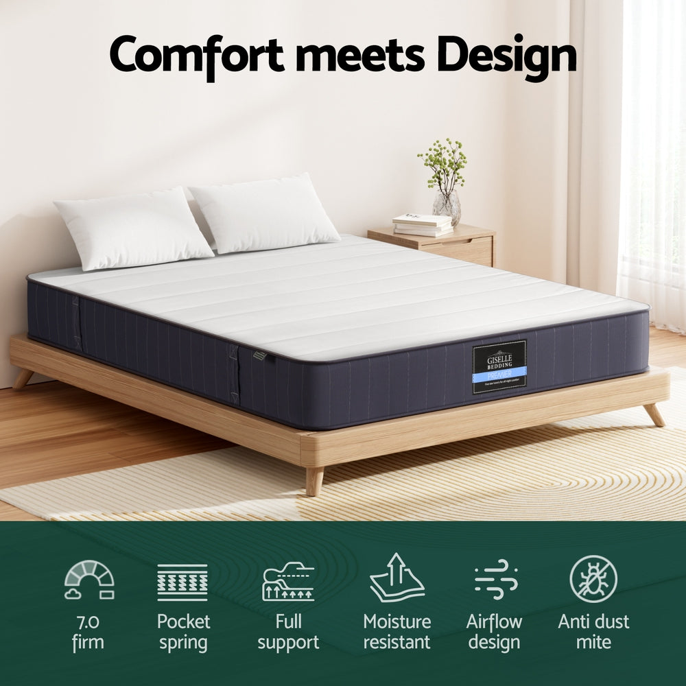 20cm King Mattress Pocket Spring Firm Tight Top Bed Mattress