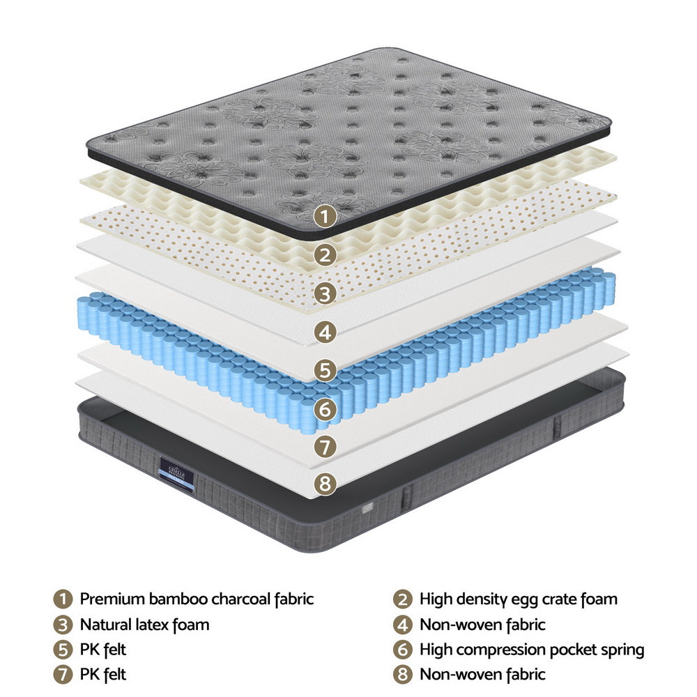 King Latex Foam Mattress 26cm Bamboo Charcoal Euro Top Medium Firm