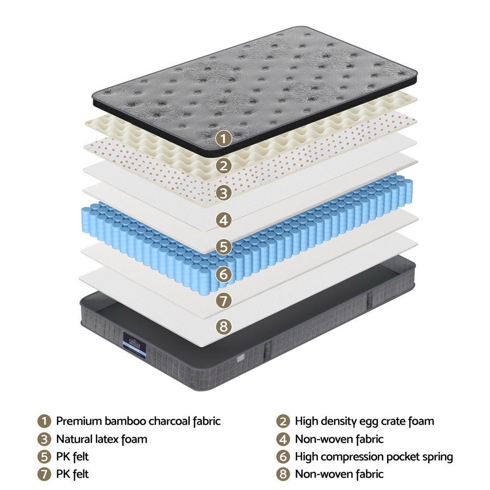 26cm Single Latex Foam Mattress Bamboo Charcoal Euro Top Pocket Springs