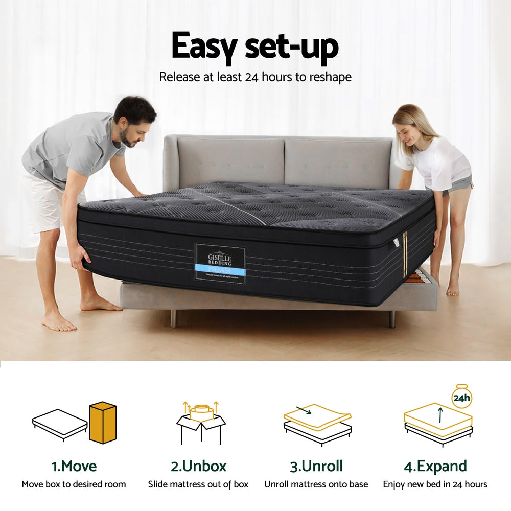 35cm Double Mattress Bamboo Charcoal Pocket Spring Euro Top Medium Firm