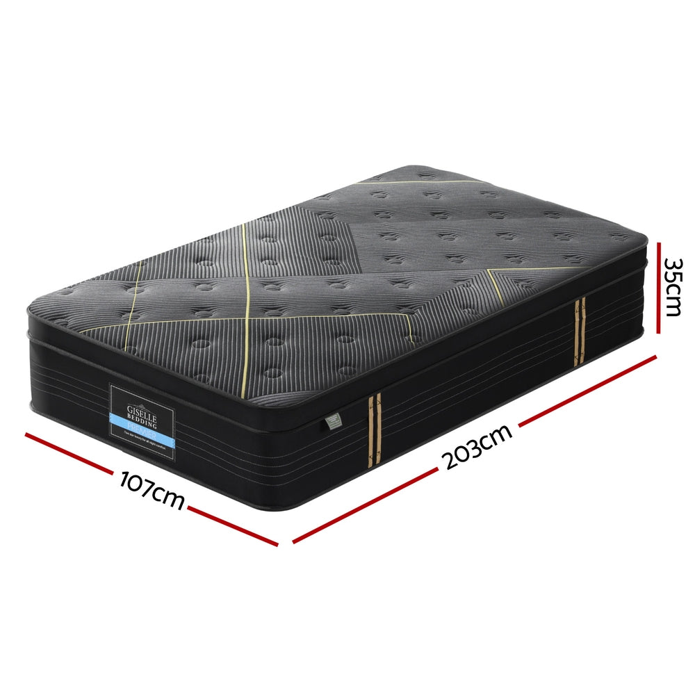 35cm King Single Mattress Bamboo Charcoal Pocket Spring Euro Top Medium Firm