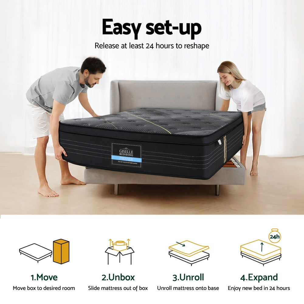 35cm King Single Mattress Bamboo Charcoal Pocket Spring Euro Top Medium Firm